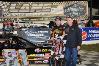 Pro Late Model champion Sammy Smith enjoys his final trip to victory lane with his father Kurt.