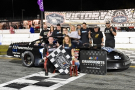 Derek Griffith and the LCM Motorsports crew, plus his girlfriend Emily Lanpher, were the top darlings of Speedweeks, with his Super Late Model championship and his second-place finish in the ARCA Menards Series East race in his heavy-car debut (Kim Kemperman photo)